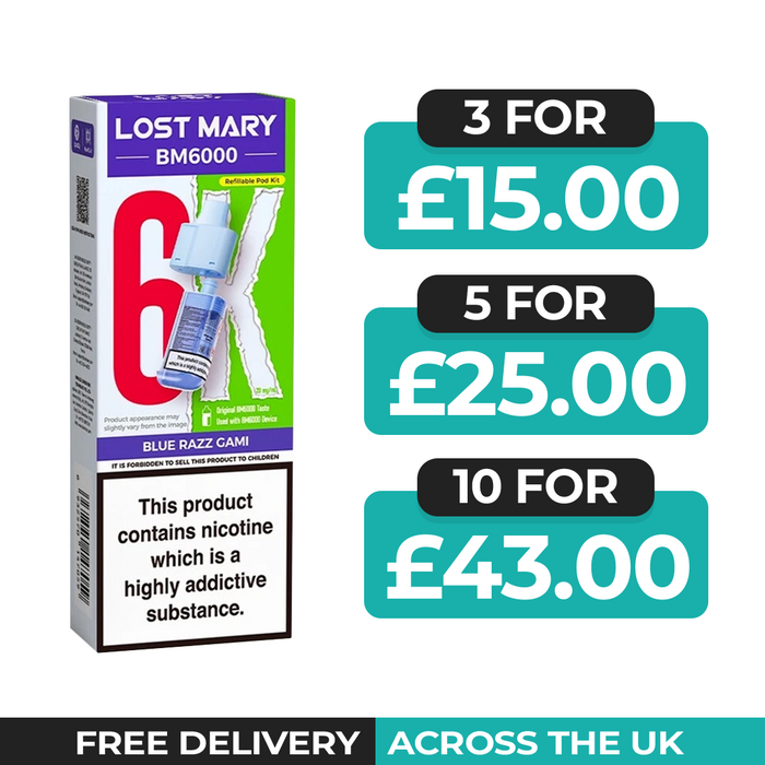 Lost Mary BM6000 Blue Razz Gami Prefilled Refill Pods