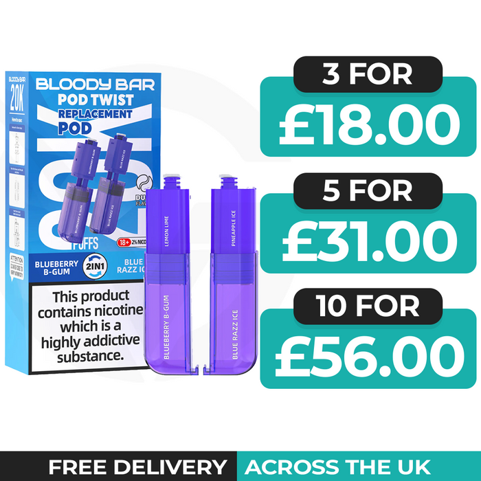 Bloody Bar Ultra Twist 20k Blueberry B-Gum & Blue Razz Ice Refill Pods