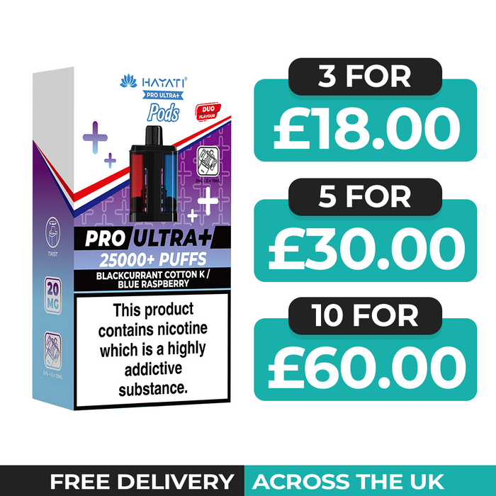 Hayati Pro Ultra Plus 25000 Blackcurrant Cotton K & Blue Raspberry Refill Pods