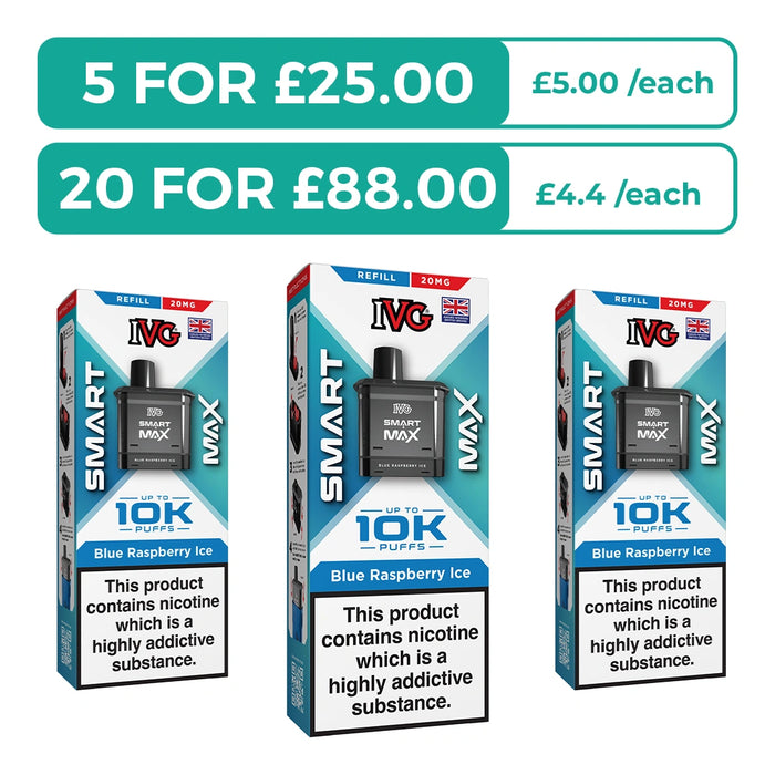 Blue Raspberry Ice Prefilled Pods By IVG Smart Max + Refill Containers