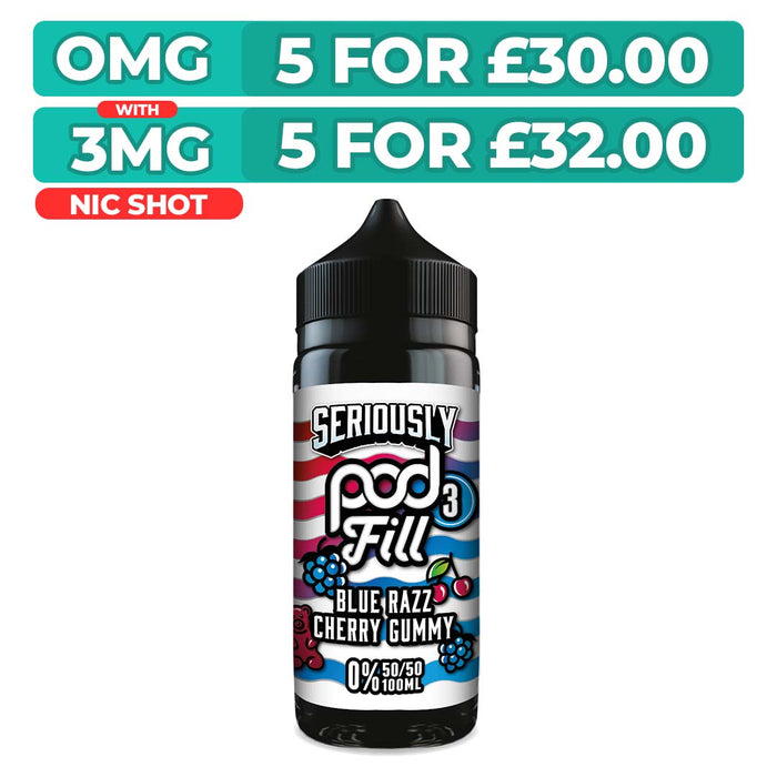 Doozy Seriously Pod Fill 3 Blue Razz Cherry Gummy 100ml Shortfill E-Liquid