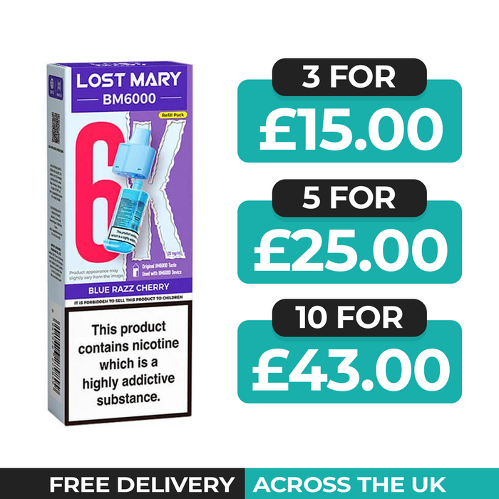 Lost Mary BM6000 Blue Razz Cherry Prefilled Refill Pods