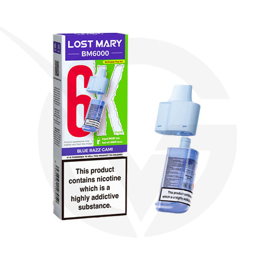 Blue Razz Gami Prefilled Pods By Lost Mary BM6000 + Refill Containers