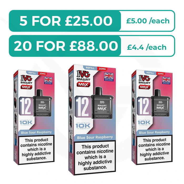 Blue Sour Raspberry Prefilled Pods By IVG Smart Max + Refill Containers