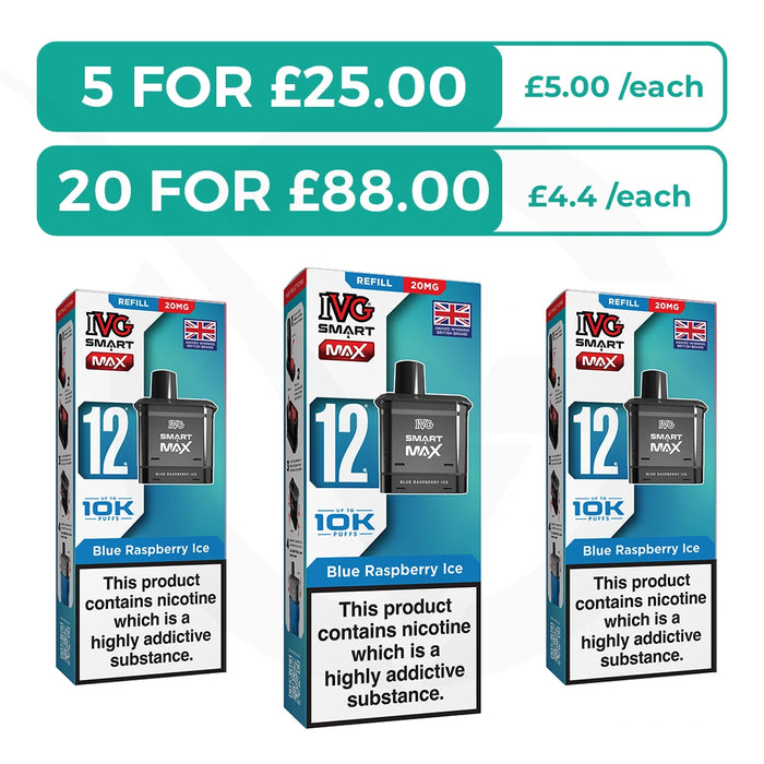 Blue Raspberry Ice Prefilled Pods By IVG Smart Max + Refill Containers