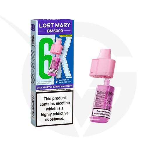 Blueberry Cherry Cranberry Prefilled Pods By Lost Mary BM6000 + Refill