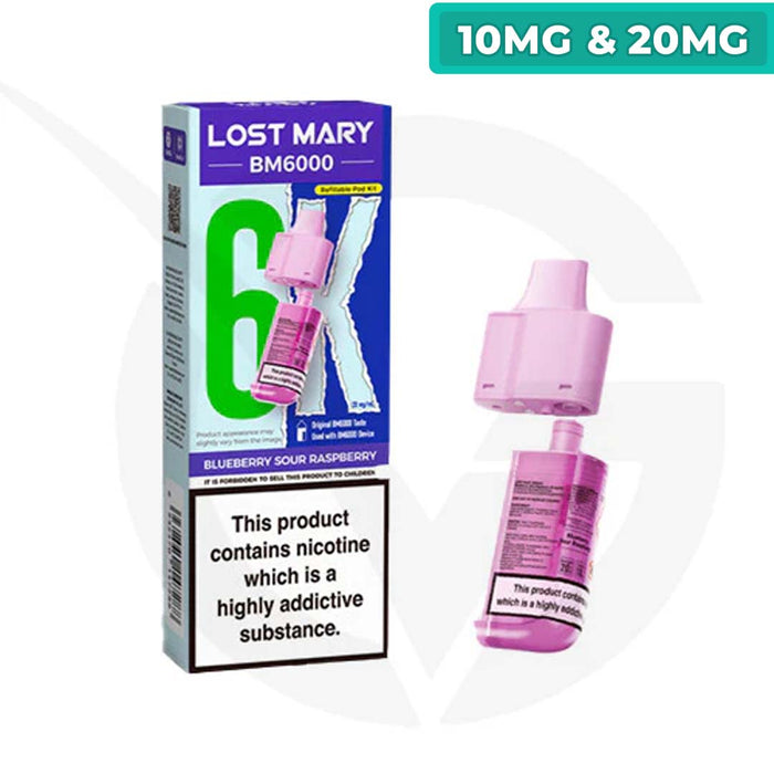 Blueberry Sour Raspberry Prefilled Pods By Lost Mary BM6000 + Refill Containers