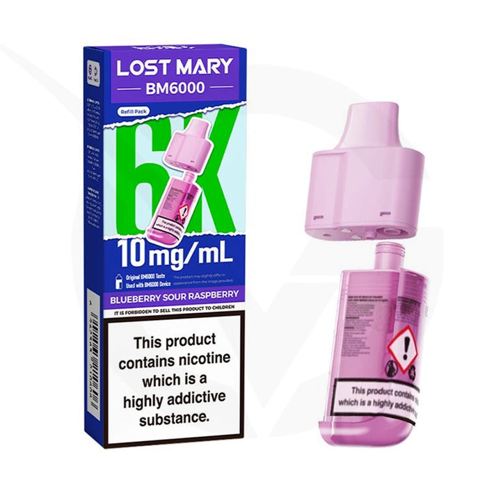 Blueberry Sour Raspberry Prefilled Pods By Lost Mary BM6000 + Refill Containers