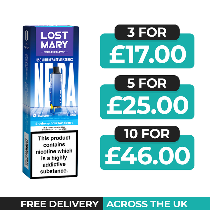 Blueberry Sour Raspberry Prefilled Pods by Lost Mary Nera15k + Refill Container