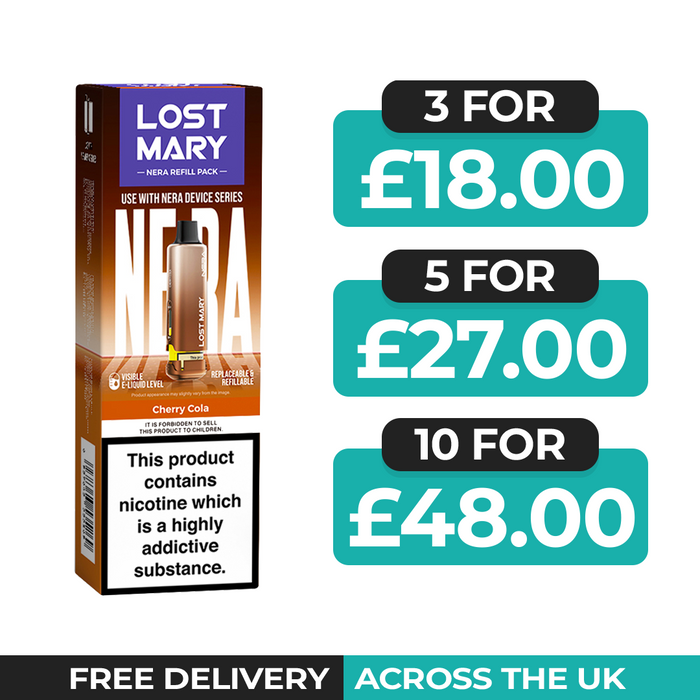 Cherry Cola Prefilled Pods by Lost Mary Nera15k + Refill Container
