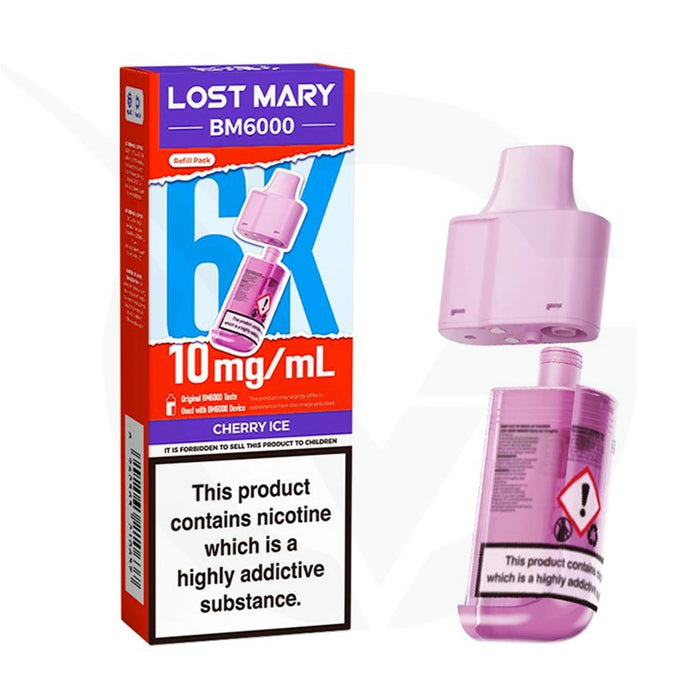 Cherry Ice Prefilled Pods By Lost Mary BM6000 + Refill Containers