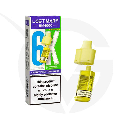 Cherry Peach Lemonade Prefilled Pods By Lost Mary BM6000 + Refill Containers