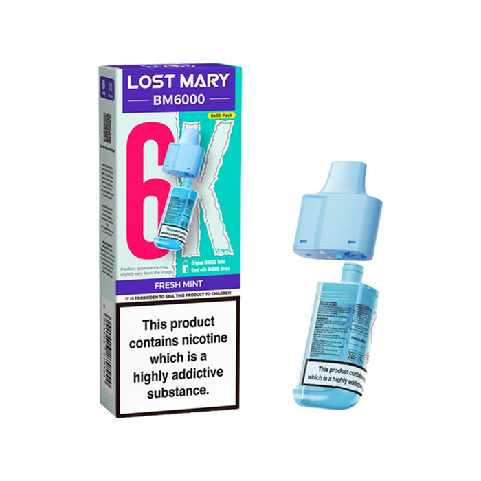 Fresh Mint Prefilled Pods By Lost Mary BM6000 + Refill Containers