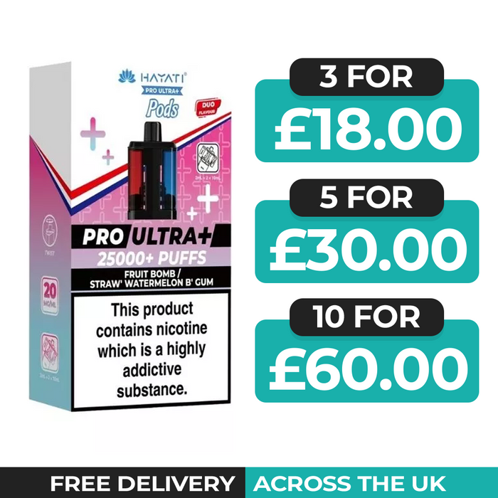 Hayati Pro Ultra Plus 25000 Fruit Bomb & Straw' Watermelon B'Gum Refill Pods