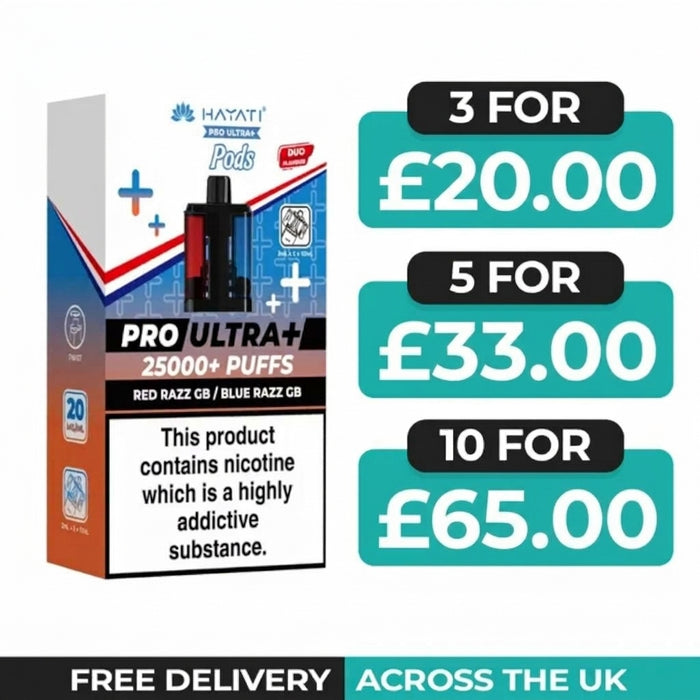 Hayati Pro Ultra Plus 25000 Red Razz GB & Blue Razz GB Refill Pods