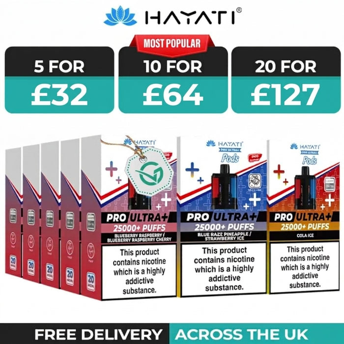 Hayati Pro Ultra Plus 25000 Puffs Pods Box of 5