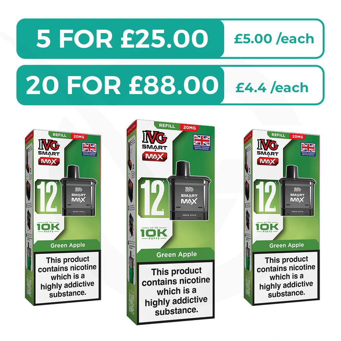 Green Apple Prefilled Pods By IVG Smart Max + Refill Containers