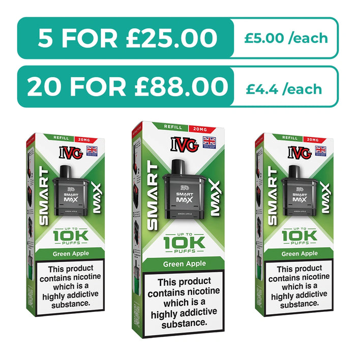 Green Apple Prefilled Pods By IVG Smart Max + Refill Containers