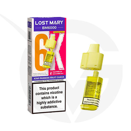 Kiwi Passion Fruit Guava Prefilled Pods By Lost Mary BM6000 + Refill Containers