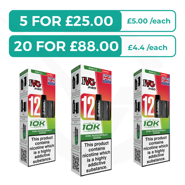 Kiwi Passionfruit Guava Prefilled Pods By IVG Pro + Refill Containers
