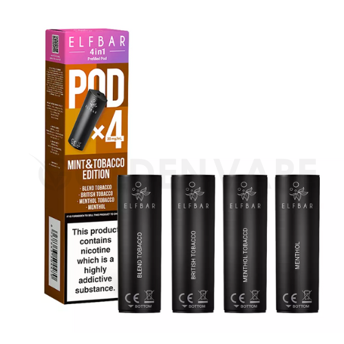 Mint & Tobacco Edition 4 in 1 Prefilled Pods By Elf Bar - 4 Pods Mint & Tobacco Edition 4 in 1 Prefilled Pods By Elf Bar - 4 Pods