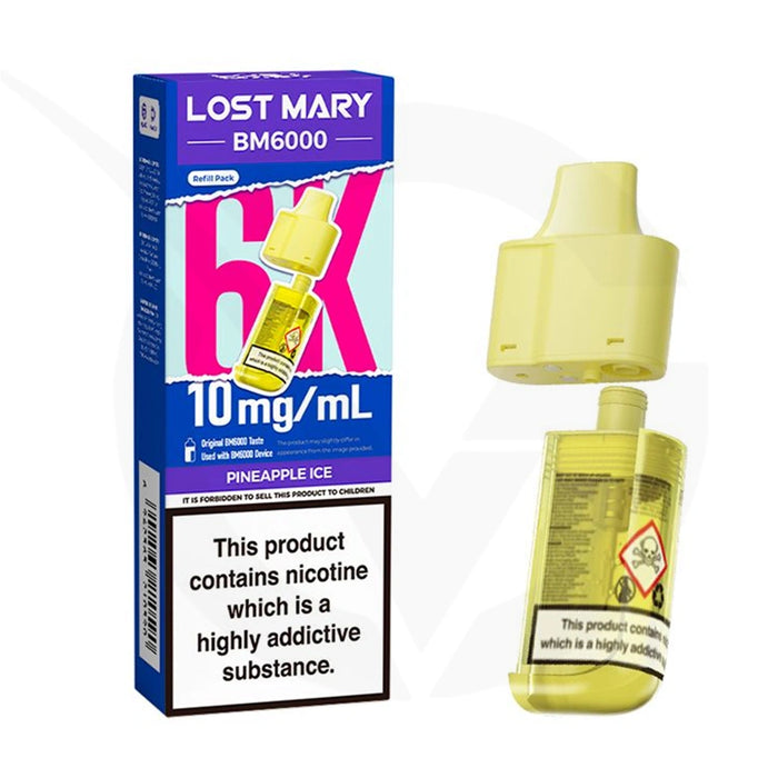 Pineapple Ice Prefilled Pods By Lost Mary BM6000 + Refill Containers