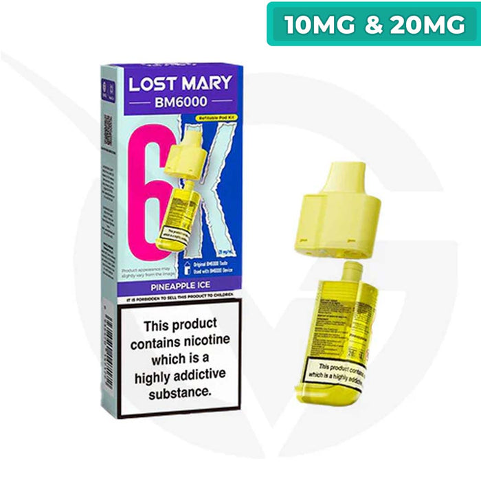Pineapple Ice Prefilled Pods By Lost Mary BM6000 + Refill Containers