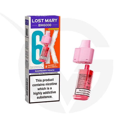 Raspberry Peach Prefilled Pods By Lost Mary BM6000 + Refill Containers