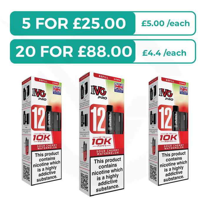 Sour Cherry Watermelon Prefilled Pods By IVG Pro + Refill Containers