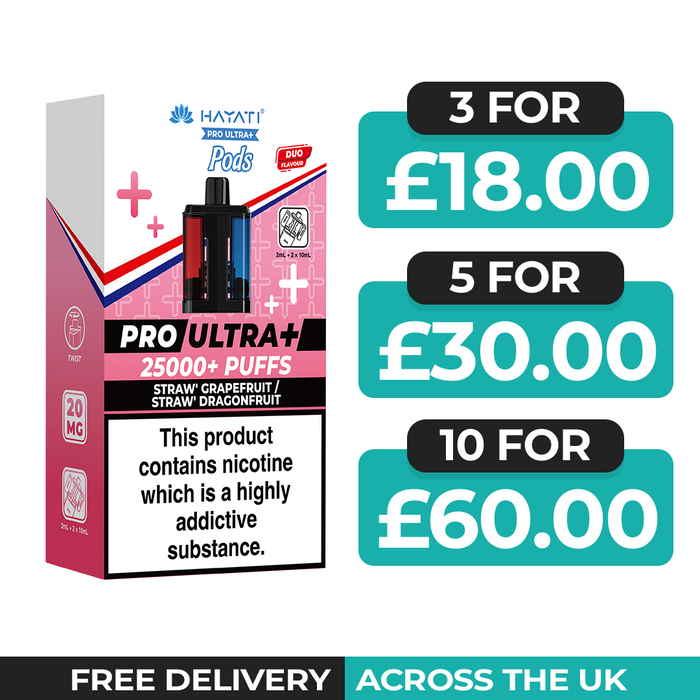 Hayati Pro Ultra Plus 25000 Straw Grapefruit & Straw Dragonfruit Refill Pods