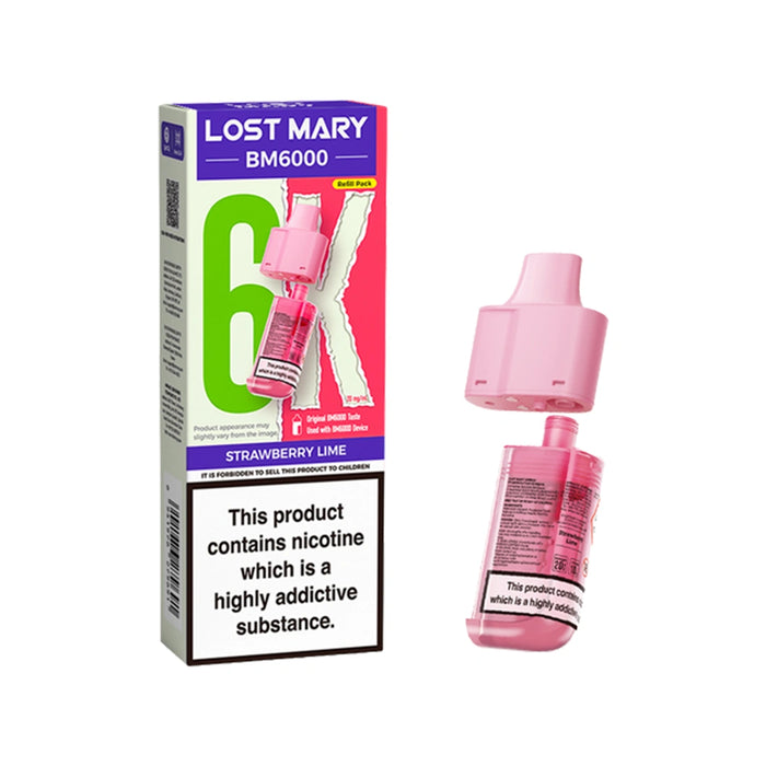 Strawberry Lime Prefilled Pods By Lost Mary BM6000 + Refill Containers