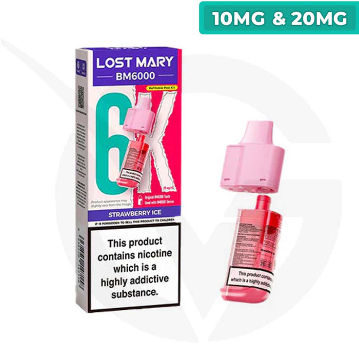 Strawberry Ice Prefilled Pods By Lost Mary BM6000 + Refill Containers