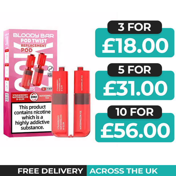 Bloody Bar Ultra Twist 20k Strawberry Watermelon B-Gum & Watermelon Ice Refill Pods