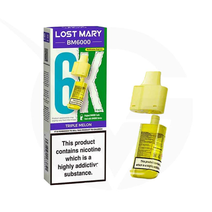 Triple Melon Prefilled Pods By Lost Mary BM6000 + Refill Containers