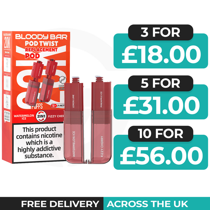 Bloody Bar Ultra Twist 20k Watermelon Ice & Fizzy Cherry Refill Pods