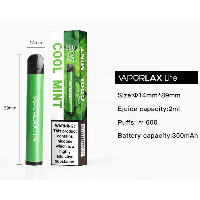 Vaporlax Lite Bar 600 Puffs Disposable Nic Salt Vape Pod Device